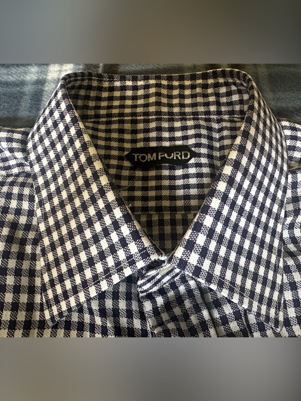 Tom Ford Gingham Navy White Plaid Check Men’s Dress Shirt Size 17.5/44